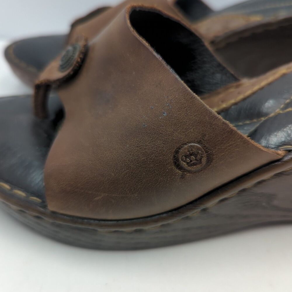 Born Women's Brown Leather Wedge Thong Sandal Size 9 Boho Comfort - Picture 3 of 13